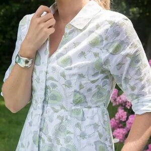 Julia Amory maxi shirt dress green botanical floral print size 2 medium NWT